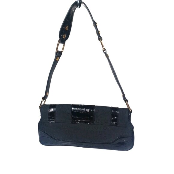 Y2K VTG Guess Black Leather Faux Croc Big Buckle Micro Mini Bag Mcbling Soho - Picture 8 of 14